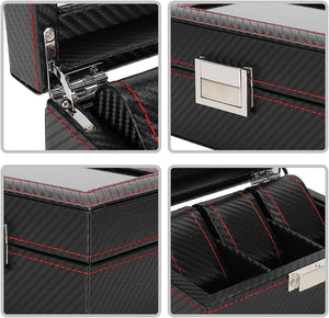 3 Slot Watch Box Organizer Carbon Fiber Look PU Leather