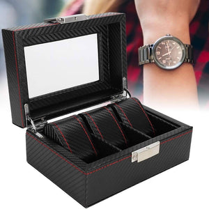 3 Slot Watch Box Organizer Carbon Fiber Look PU Leather