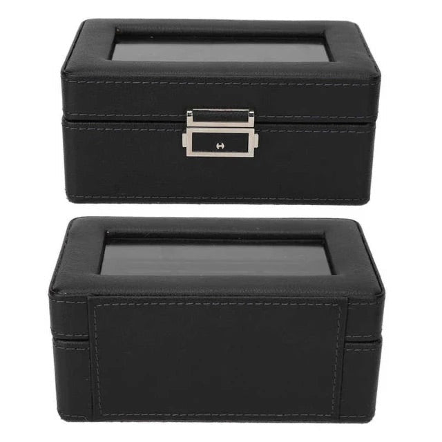 3 Slot Watch Box Organizer PU Leather With Glass Top