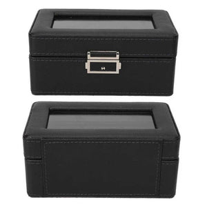3 Slot Watch Box Organizer PU Leather With Glass Top