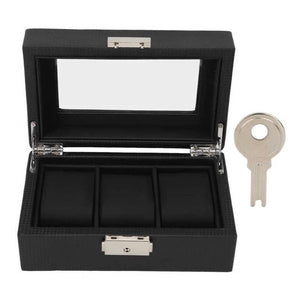 3 Slot Watch Box Organizer PU Leather With Glass Top