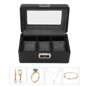 3 Slot Watch Box Organizer PU Leather With Glass Top