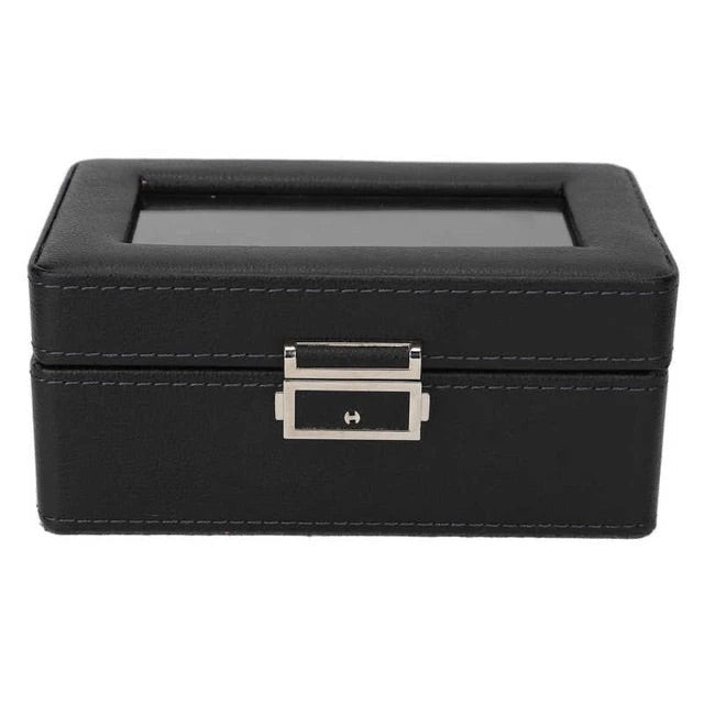 3 Slot Watch Box Organizer PU Leather With Glass Top