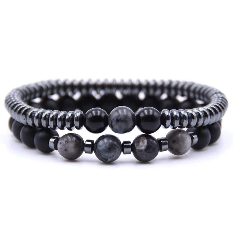 Argent Craft Natural Black Matte Agate & Lolite & Black Onyx Matching Bracelet