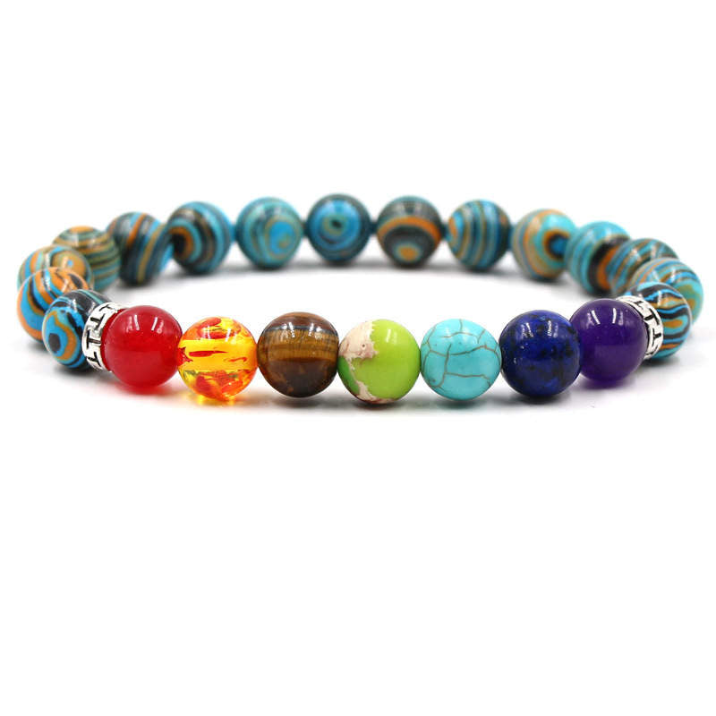 Argent Craft Blue Ocean Jasper & 7 Chakra Healing Stone Bracelet