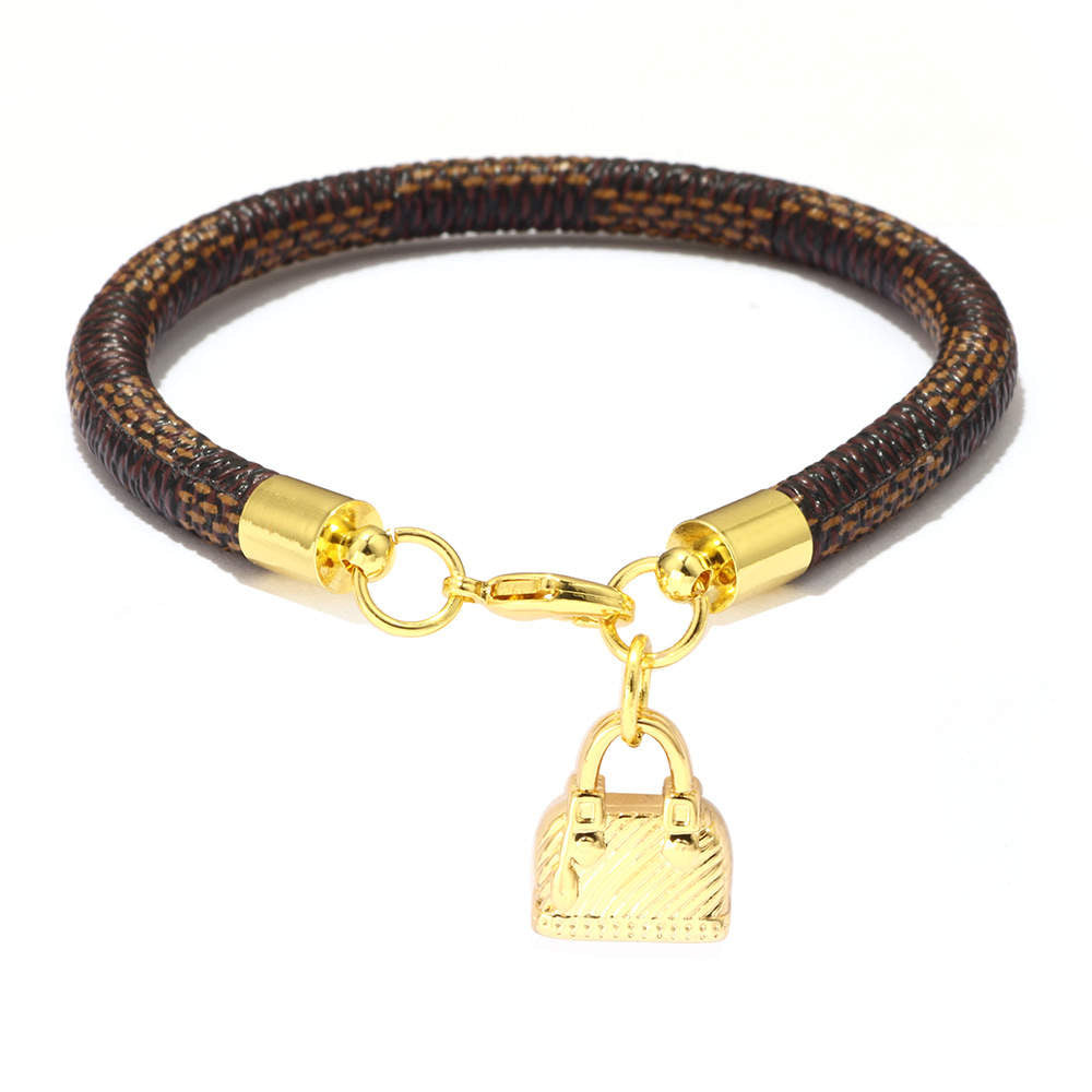 Argent Craft Leather Braided Charm Bracelet with Mini Bag (Brown & Black)
