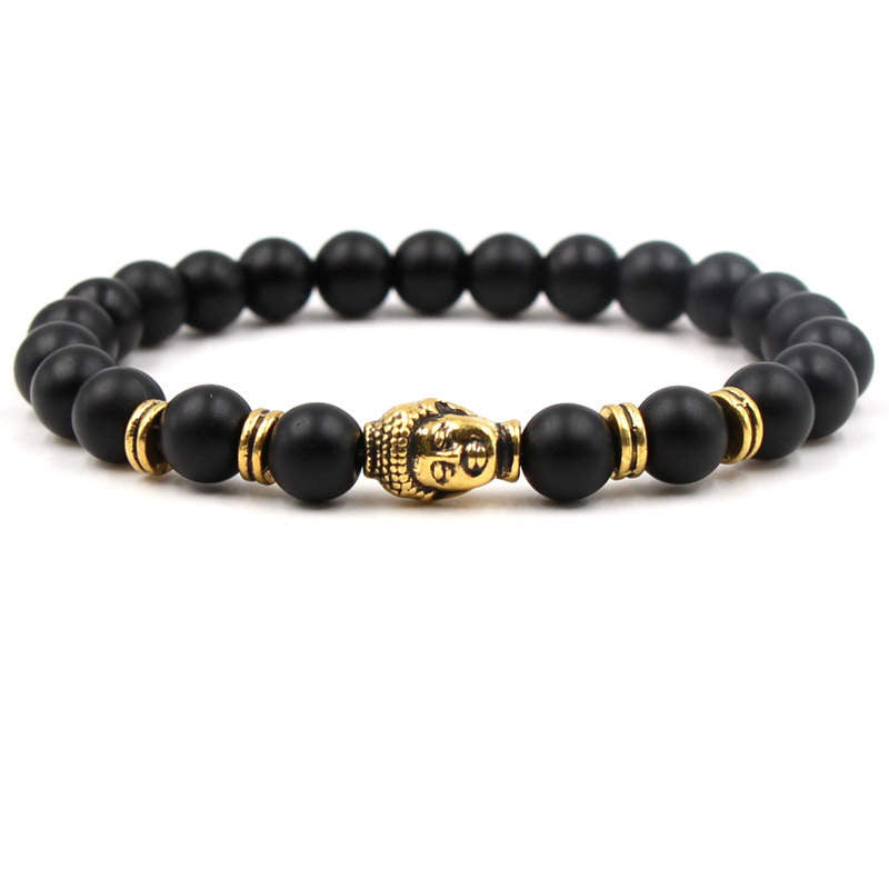 Argent Craft Black Matte Agate Stone Bracelet With Buddha (gold)