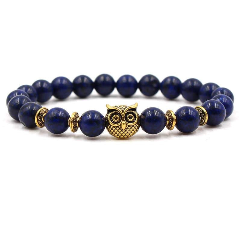 Argent Craft Natural Blue Opal Bracelet with Owl Head(Gold)
