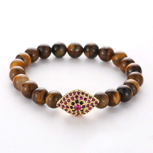 Argent Craft Tiger Eye Stone Bracelet With Evil Eye (gold and pink)