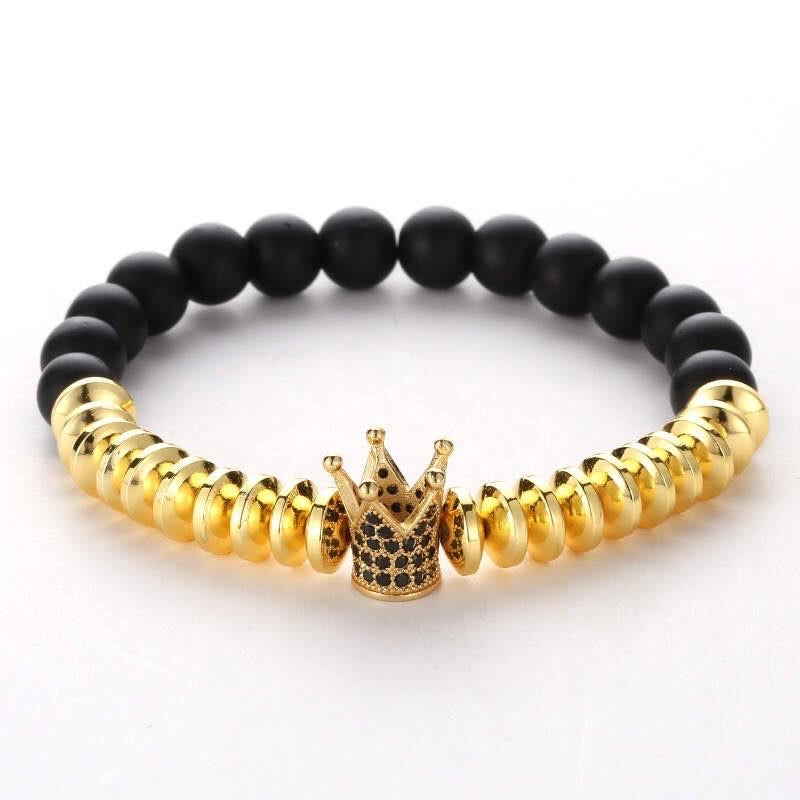 Argent Craft Black Matte Agate Stone & Rings With Gold Crown