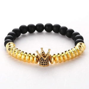 Argent Craft Black Matte Agate Stone & Rings With Gold Crown