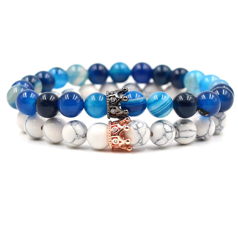 Argent Craft Blue Moonstone and Howlite Couple Bracelets