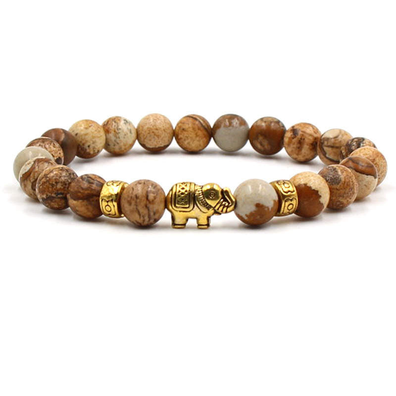 Argent Craft Lion Skin Stone With Wisdom Elephant Bracelet (Gold)