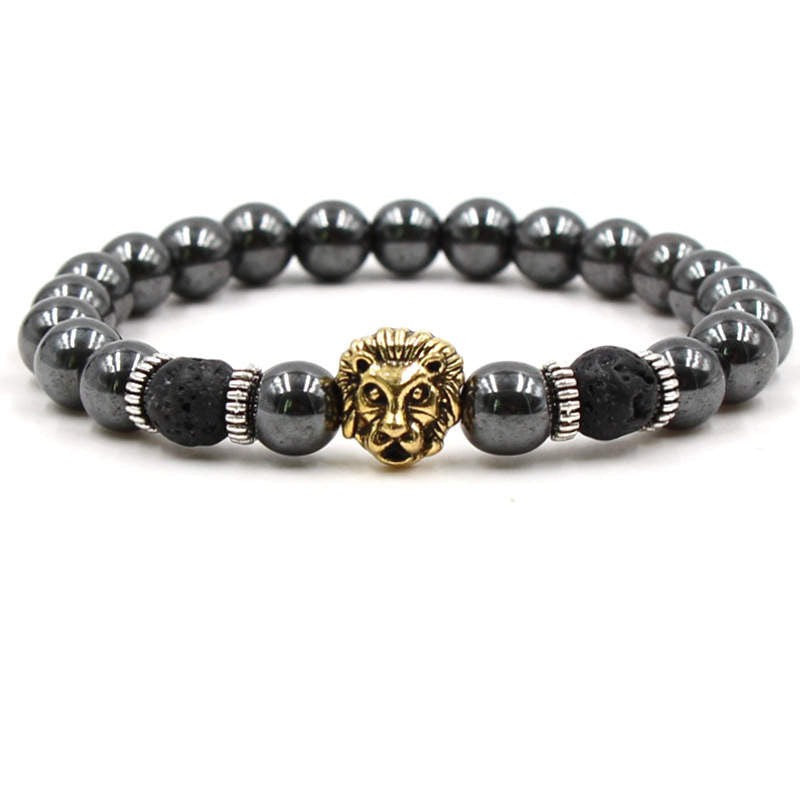 Argent Craft Hematite Bracelet and 2 Lava Stones With Lion (gold)