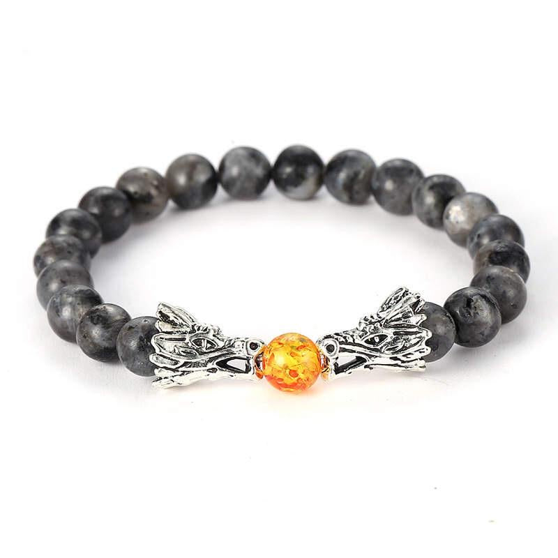 Argent Craft Natural Obsidian Stone Bracelet with Dragon Heads (Silver)