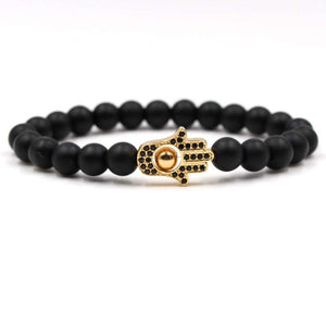 Argent Craft Black Matte Agate Stone with Hamsa Hand (Gold)