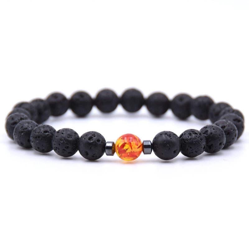 Argent Craft Natural Lava Stone With Single Red & Yellow Amber Stone