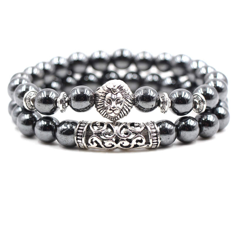 Argent Craft Hematite And Scroll Power Lion Bracelet (Silver)