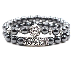Argent Craft Hematite And Scroll Power Lion Bracelet (Silver)