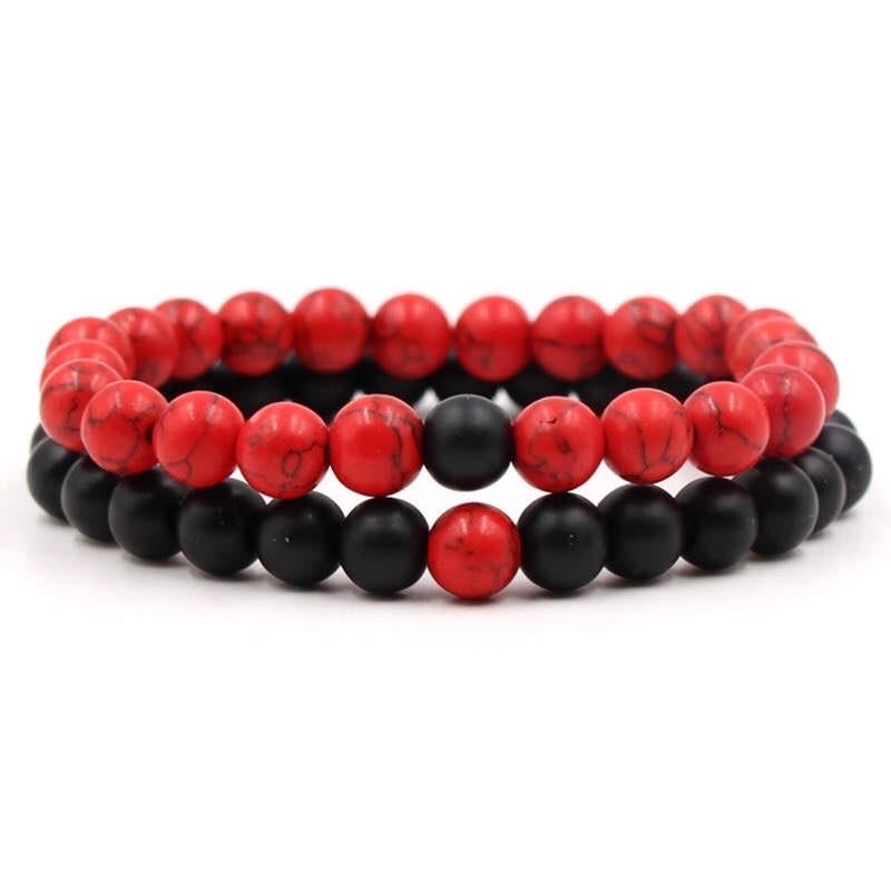 Argent Craft Natural Red Jasper Stone & Black Agate Stone Couples Matching Bracelet