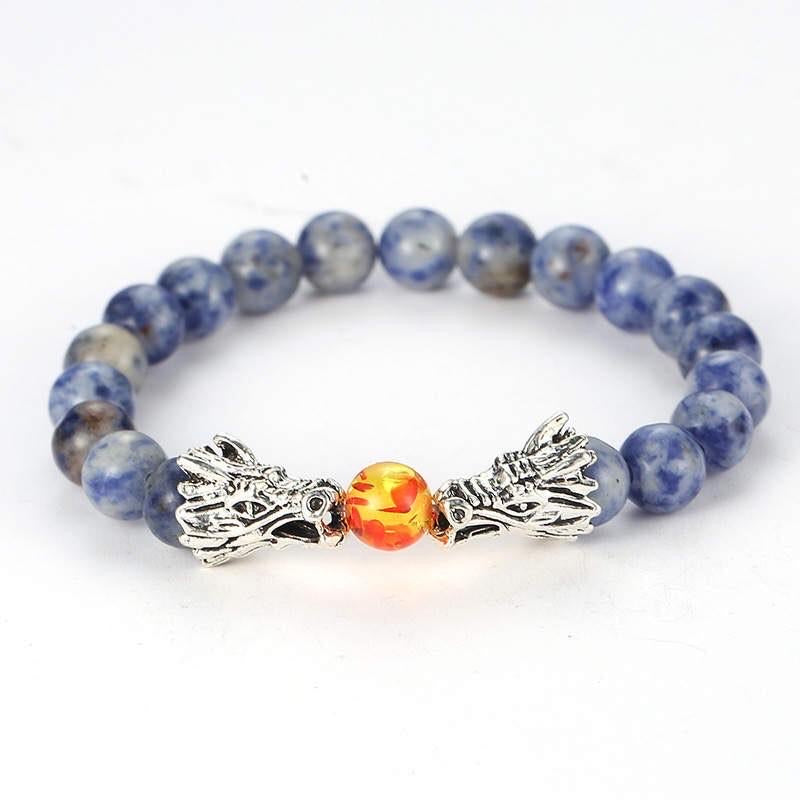 Argent Craft Natural Lapis Lazuli Stone Bracelet with Dragon Heads (Silver)