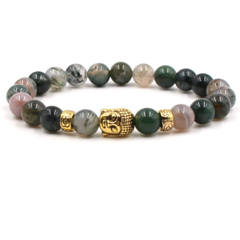 Argent Craft Green Stone Mix Bracelet with Buddha (Gold)