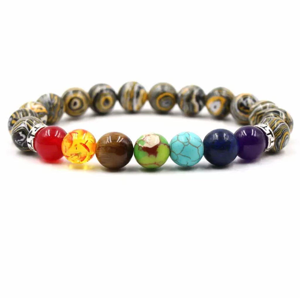 Argent Craft Marble Stone and 7 Chakra Healing Bracelet