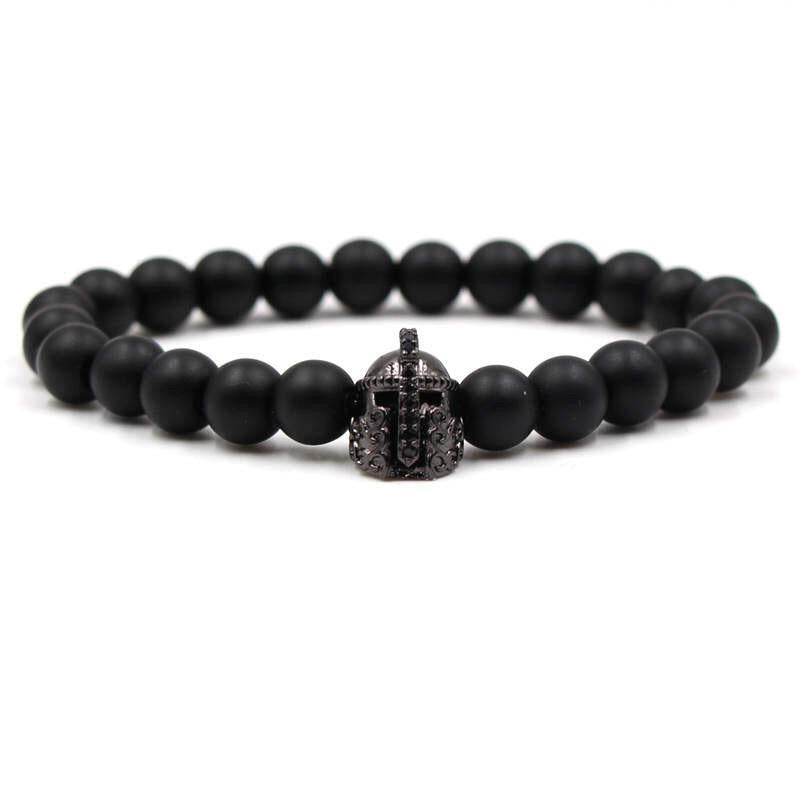 Argent Craft Natural Black Matte Agate With Black Knight Helmet
