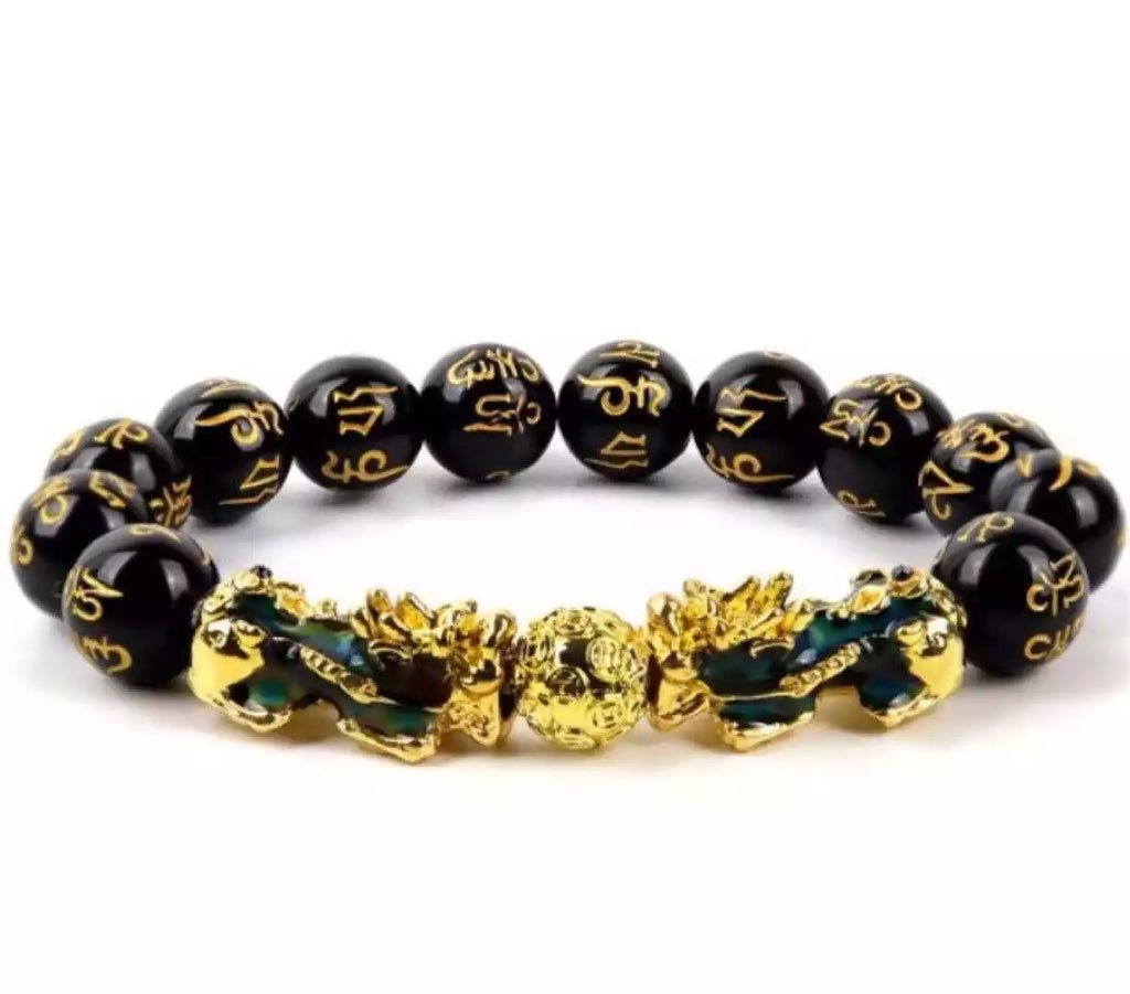 Argent Craft Feng Shui Black Obsidian Wealth Bracelet with Lucky Charm