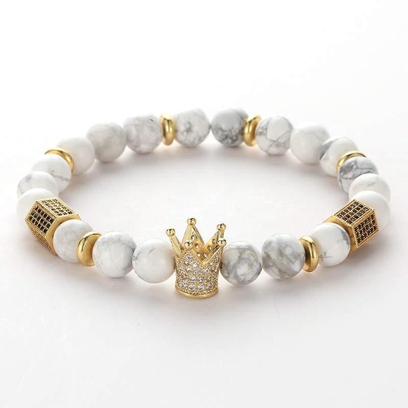 Argent Craft Natural Howlite With Gold Crown & Zirconia