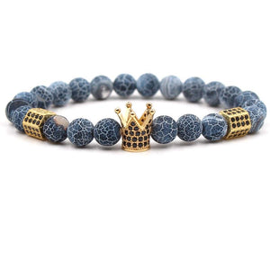 Argent Craft Natural Black & White Agate Stone Bracelet with Crown & Die (Gold)