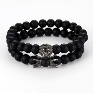 Argent Craft Black Matte Agate Royalty Lion and Crown Bracelet (black)