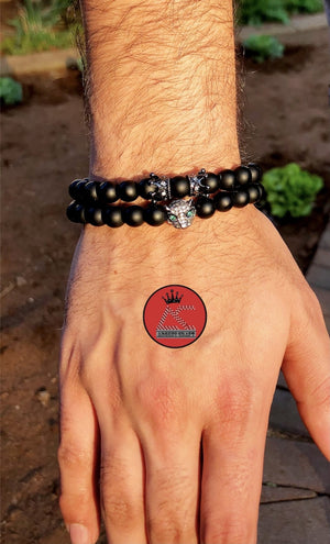 Argent Craft Natural Black Matte Agate Stone Bracelet with Crowns & Cheetah (Black)