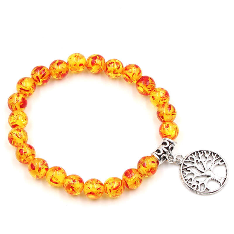 Argent Craft Red and Yellow Amber With Tree Of Life Bracelet