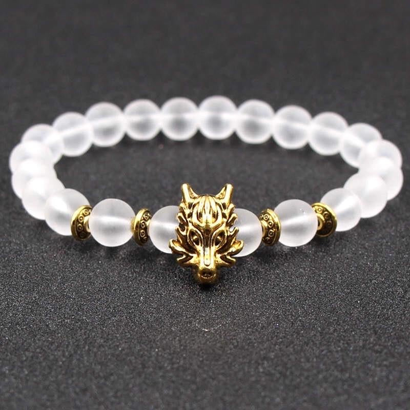 Argent Craft Natural Clear Agate Bracelet with Dragon Head (Gold)