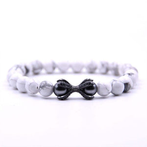 Argent Craft Natural White Howlite Stone Bracelet with Artifact (Black) & 2 Hematite