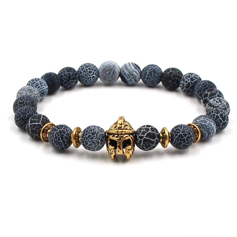 Argent Craft Black & White Agate Stone With Gold Knight Helmet