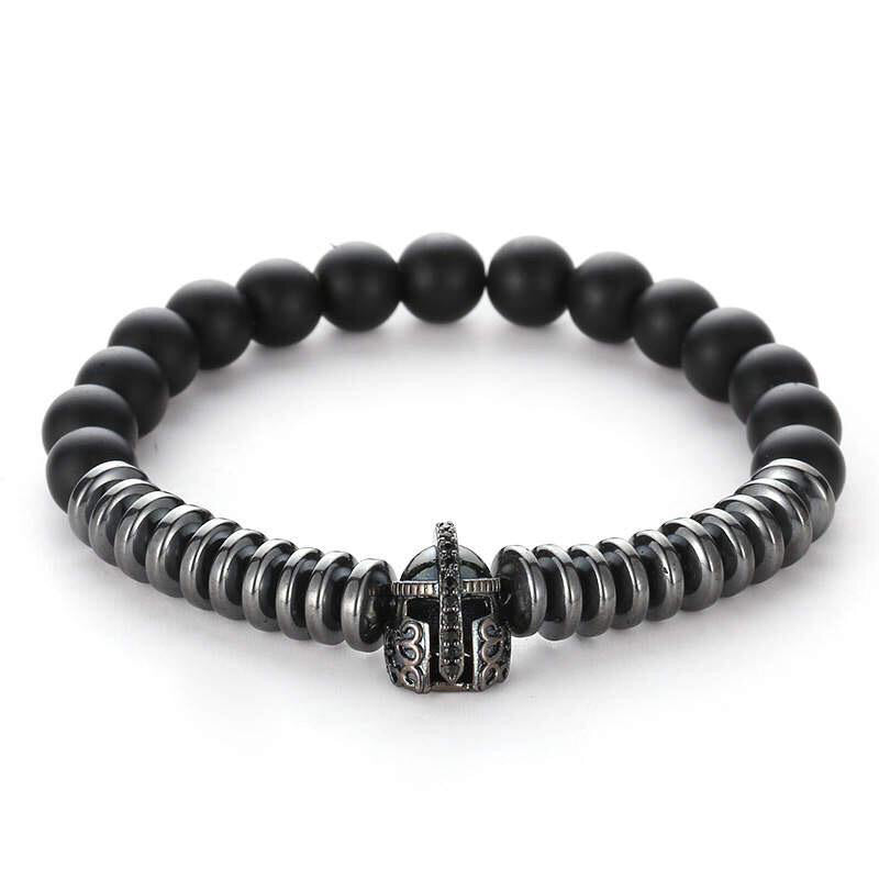 Argent Craft Black Matte Agate Stone & Rings With Black Knight Helmet